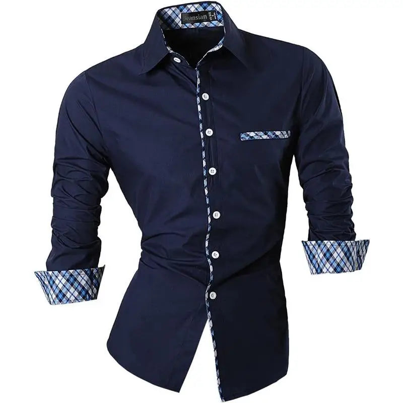 Jeansian Men's Casual Dress Shirts Fashion Desinger Stylish Long Sleeve K371 Black2
