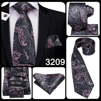 Hi-Tie 8.5cm Business Black Solid Paisley 100% Silk Men's Tie Neck Strip Ties for Men Formal Luxury Wedding Neckties Gravatas