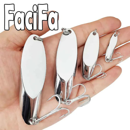 1pc Metal Spoon Fishing Lure 3g 7g 10g 14g 18g 20g 28g 40g 52g 63g 83g 100g Treble hook Silver Bass Lure Bait