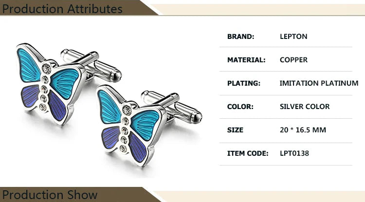 Mens high quality crystal cuff links wedding groom gifts for Free shipping blue butterfly Cufflinks  Man shirt cuffs cufflink