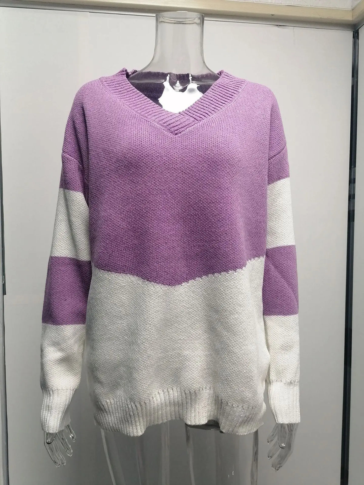 Pullovers Women Sweaters New long-sleeved 2021 Autumn Winters V Collar Loose Color Matching Sweaters Women Fashion OLN6057