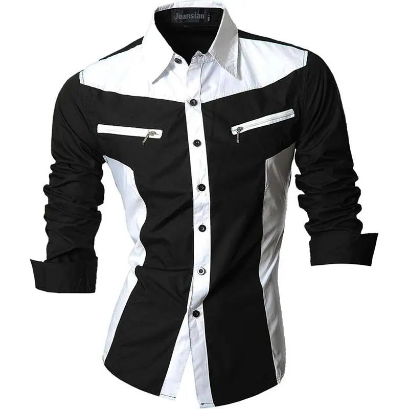 Jeansian Men's Casual Dress Shirts Fashion Desinger Stylish Long Sleeve K371 Black2