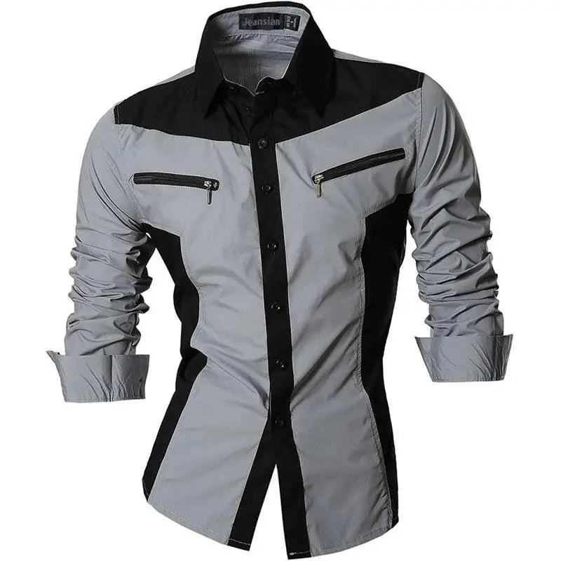 Jeansian Men's Casual Dress Shirts Fashion Desinger Stylish Long Sleeve K371 Black2