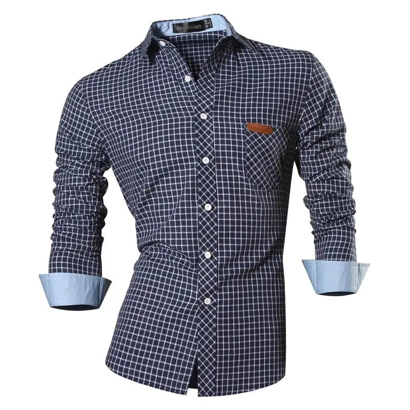 Jeansian Men's Casual Dress Shirts Fashion Desinger Stylish Long Sleeve K371 Black2
