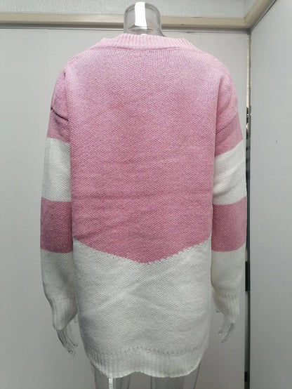 Pullovers Women Sweaters New long-sleeved 2021 Autumn Winters V Collar Loose Color Matching Sweaters Women Fashion OLN6057