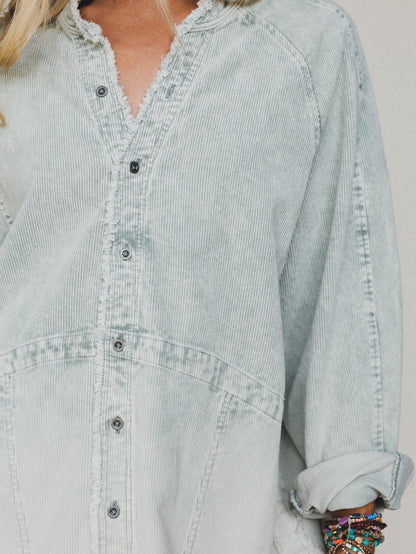 All You Do Tie Dye Corduroy Tunic Dress - Sage