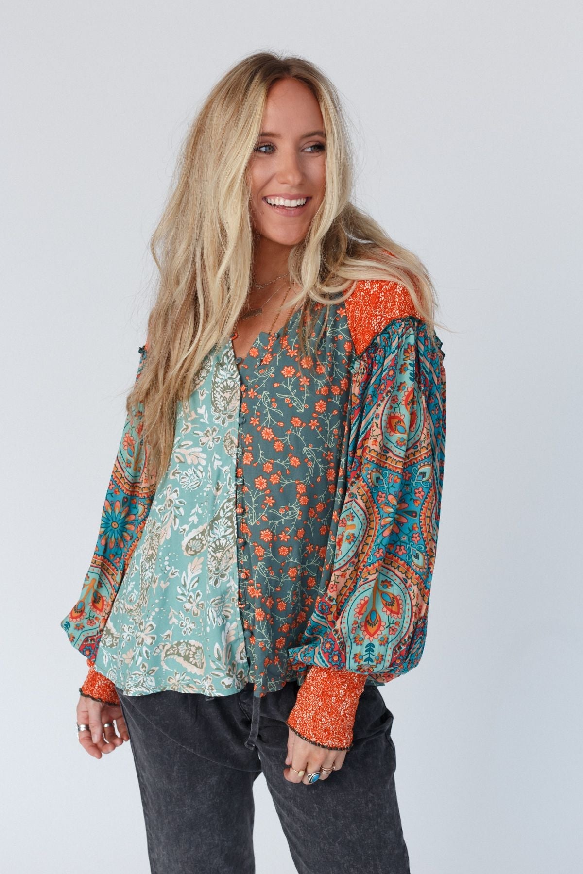Danielle Mixed Floral Printed Top - Mint
