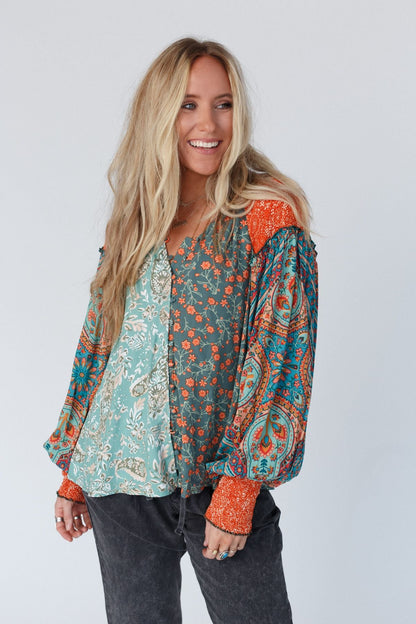 Danielle Mixed Floral Printed Top - Mint