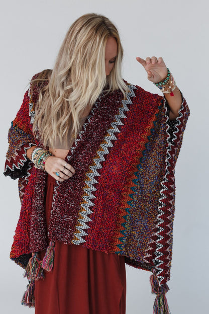 Desert Dreams Crochet Ruana - Maroon - Pre Order