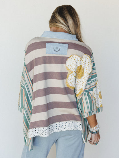 Daisy Darling Collared Top - Taupe Green