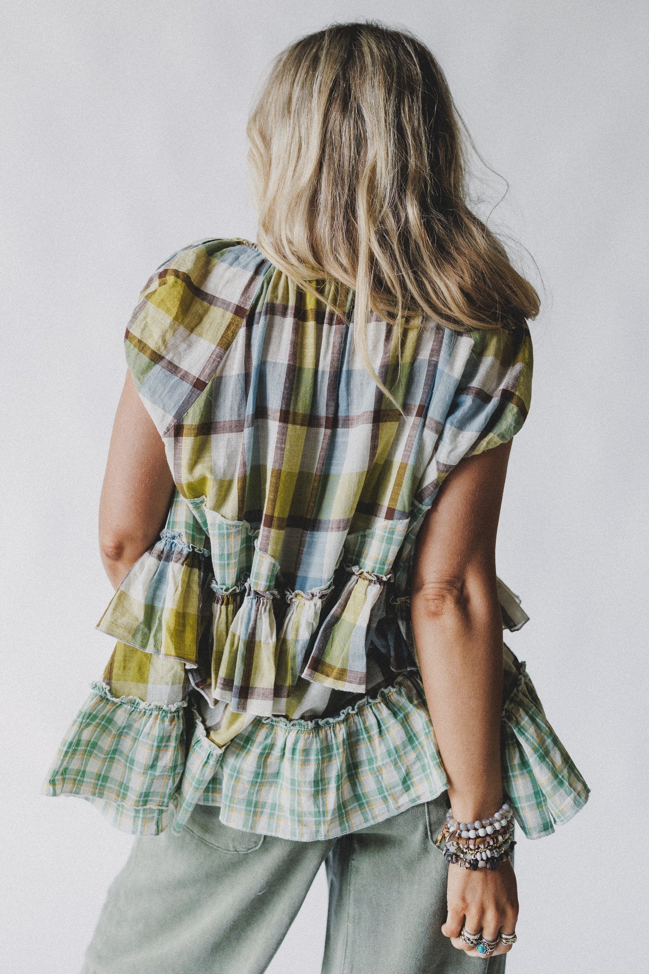 Clover Stitch Plaid Top - Green