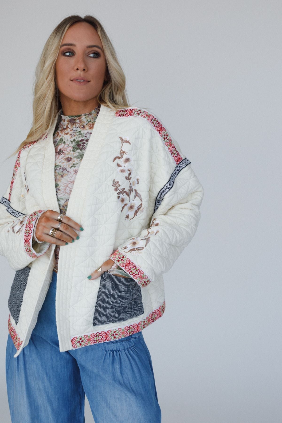 Adeline Embroidered Jacket - Cream
