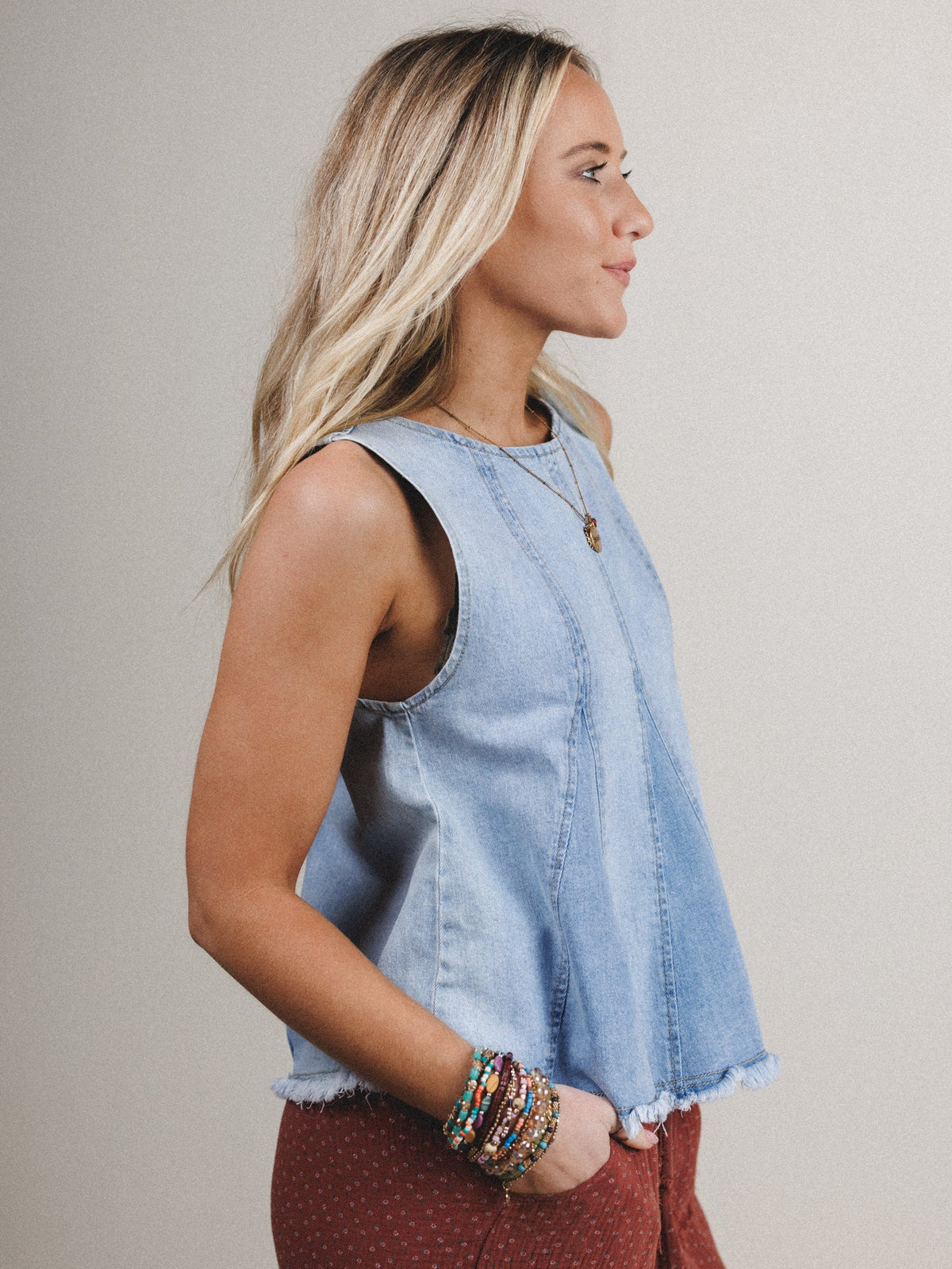 Hanging High Denim Top - Light Wash