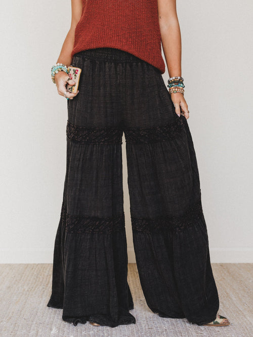 Farrah Flower Wide Leg Pants - Black