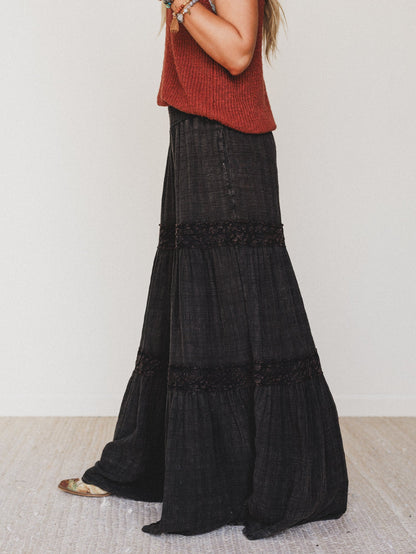 Farrah Flower Wide Leg Pants - Black