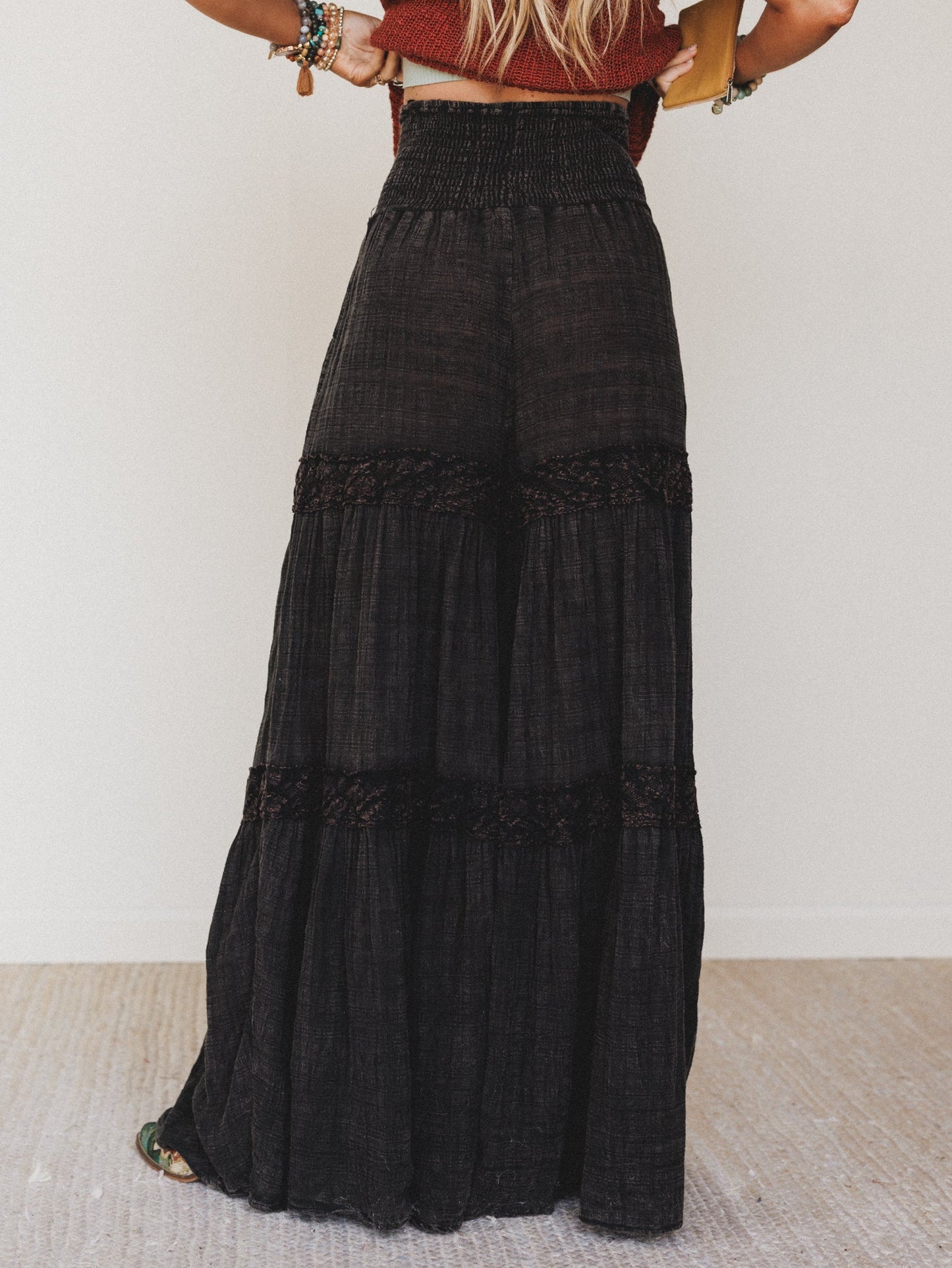 Farrah Flower Wide Leg Pants - Black