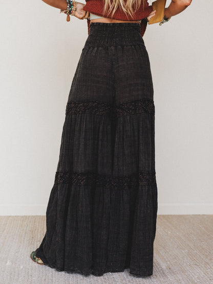 Farrah Flower Wide Leg Pants - Black
