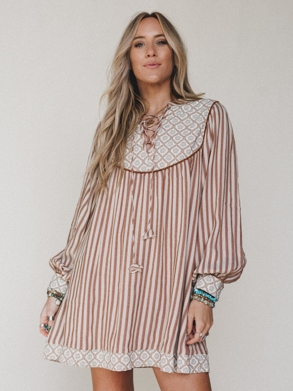 Amber Dress - Almond Stripe