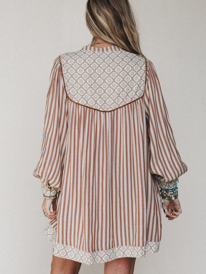 Amber Dress - Almond Stripe