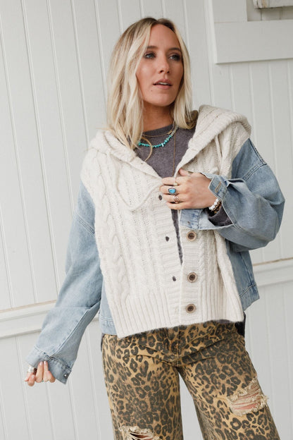 Gwen Denim Sweater Jacket - Oatmeal
