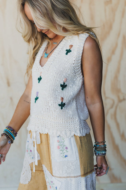 Drifting Blooms Crochet Top - White