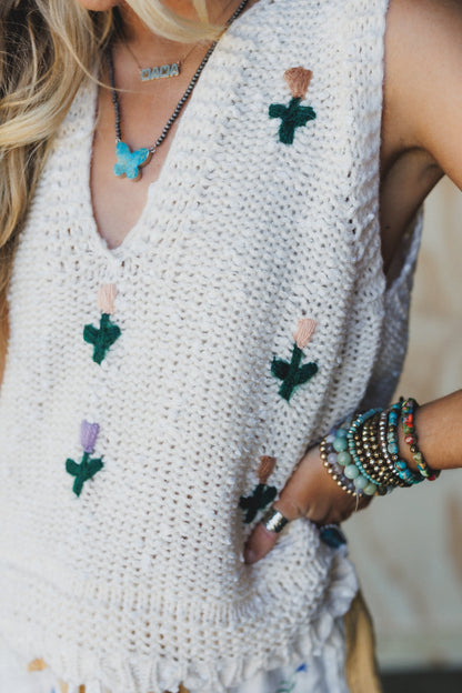 Drifting Blooms Crochet Top - White