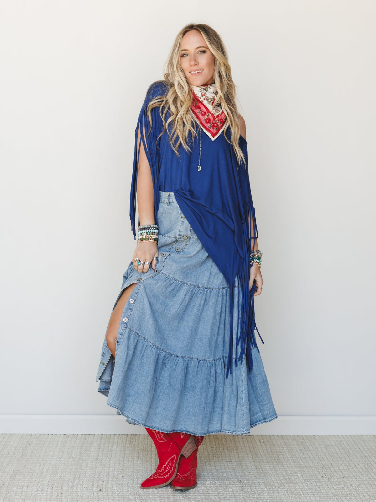 Country Mart Tiered Maxi Skirt - Denim