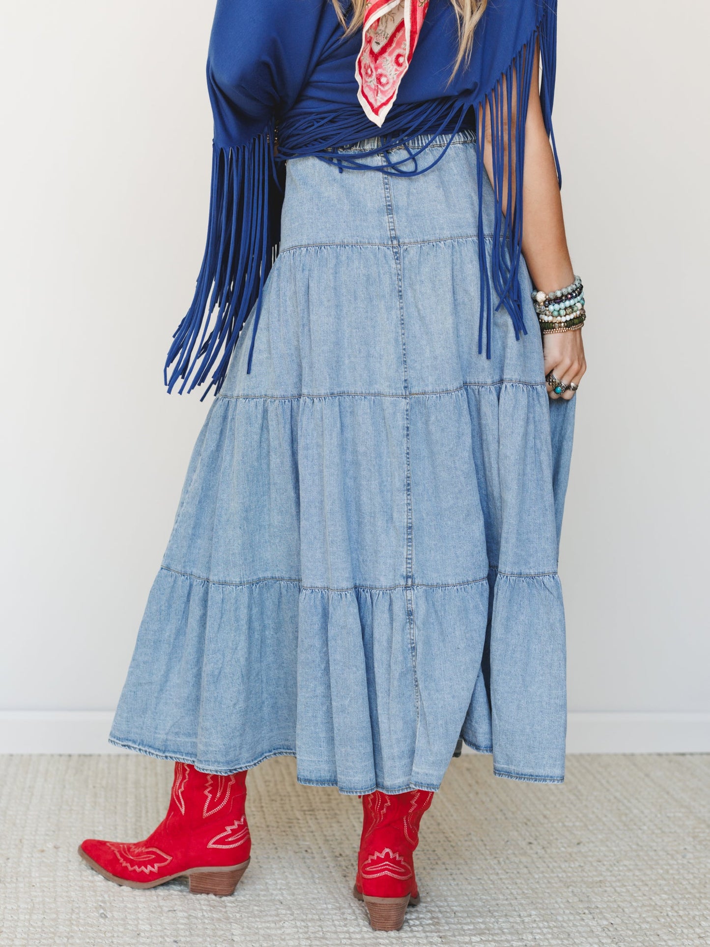 Country Mart Tiered Maxi Skirt - Denim