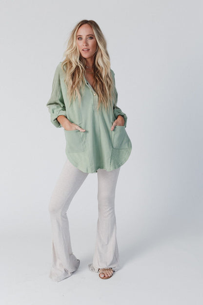 All My Love Contrast Hoodie Top - Sage