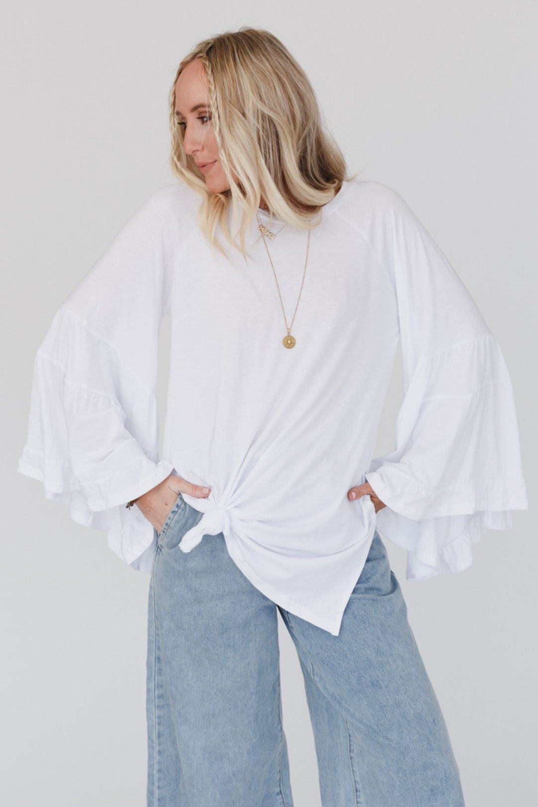 Bell Sleeve Baseball Tee - White