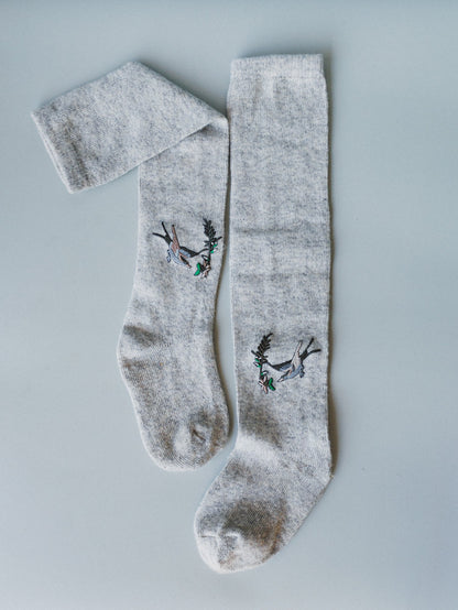 Birds Of A Feather Knee High Socks - Heather Gray