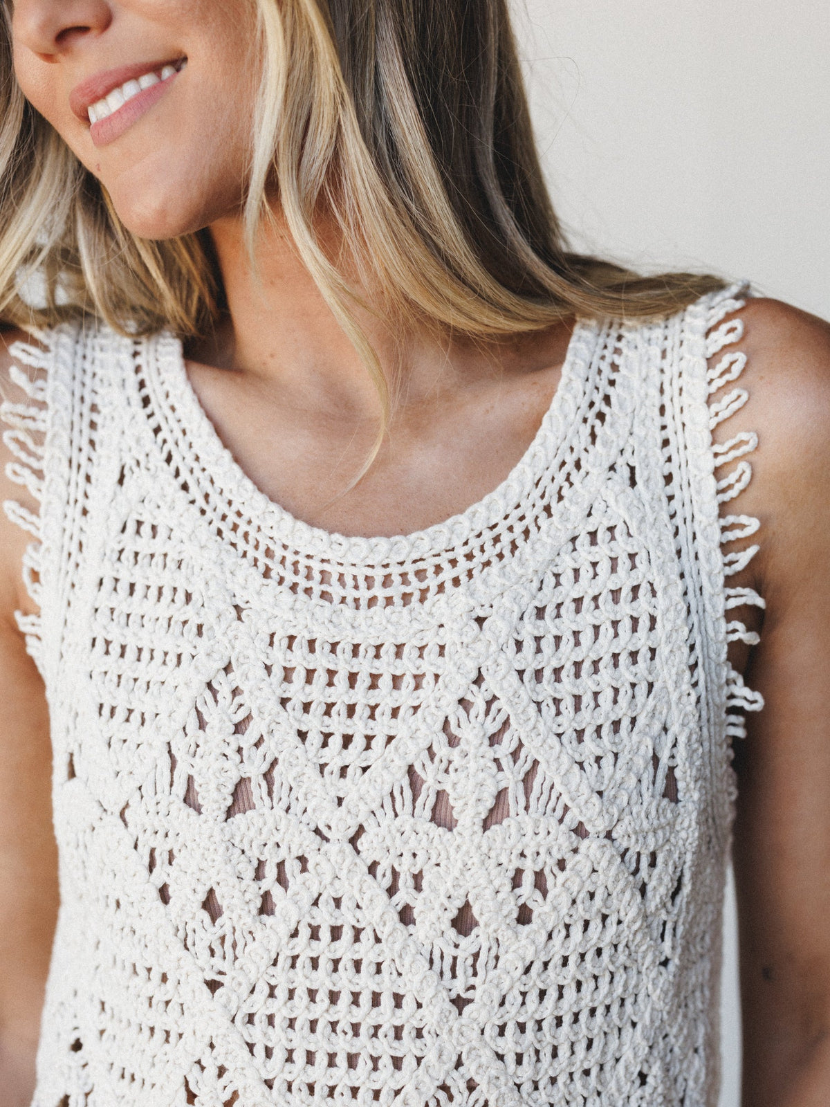 Breezy And Easy Crochet Tank - Natural