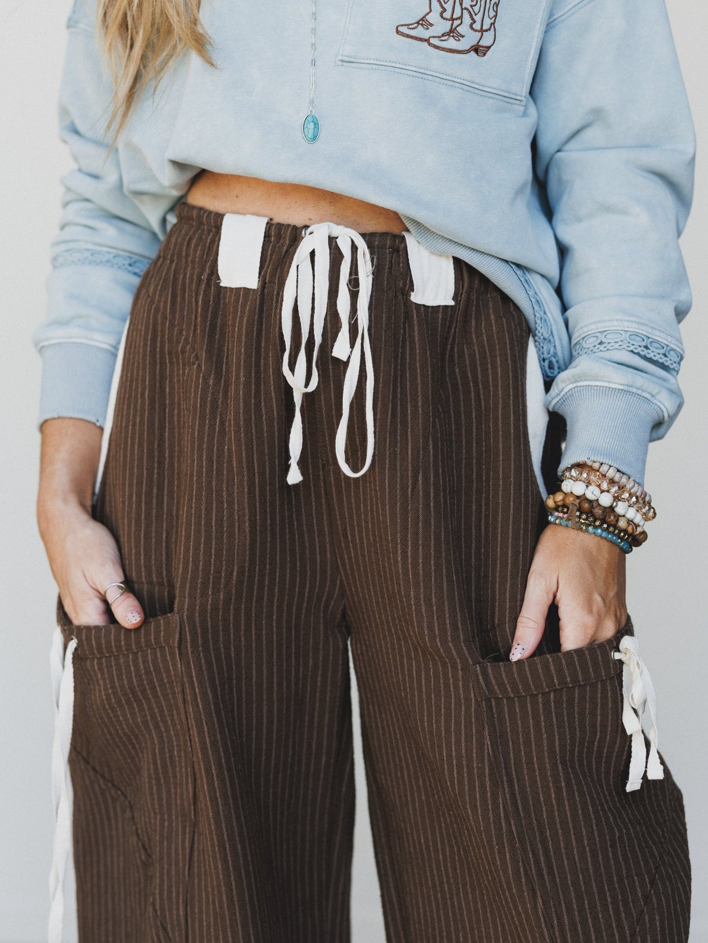 Ahoy Boho Striped Joggers - Chocolate