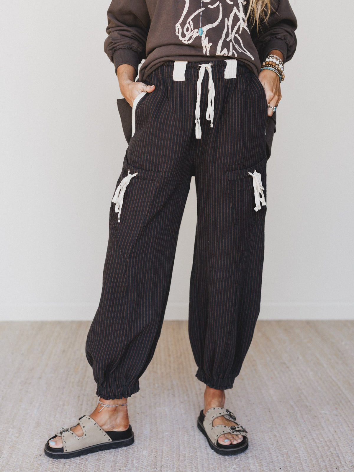 Ahoy Boho Striped Joggers - Midnight - Pre Order