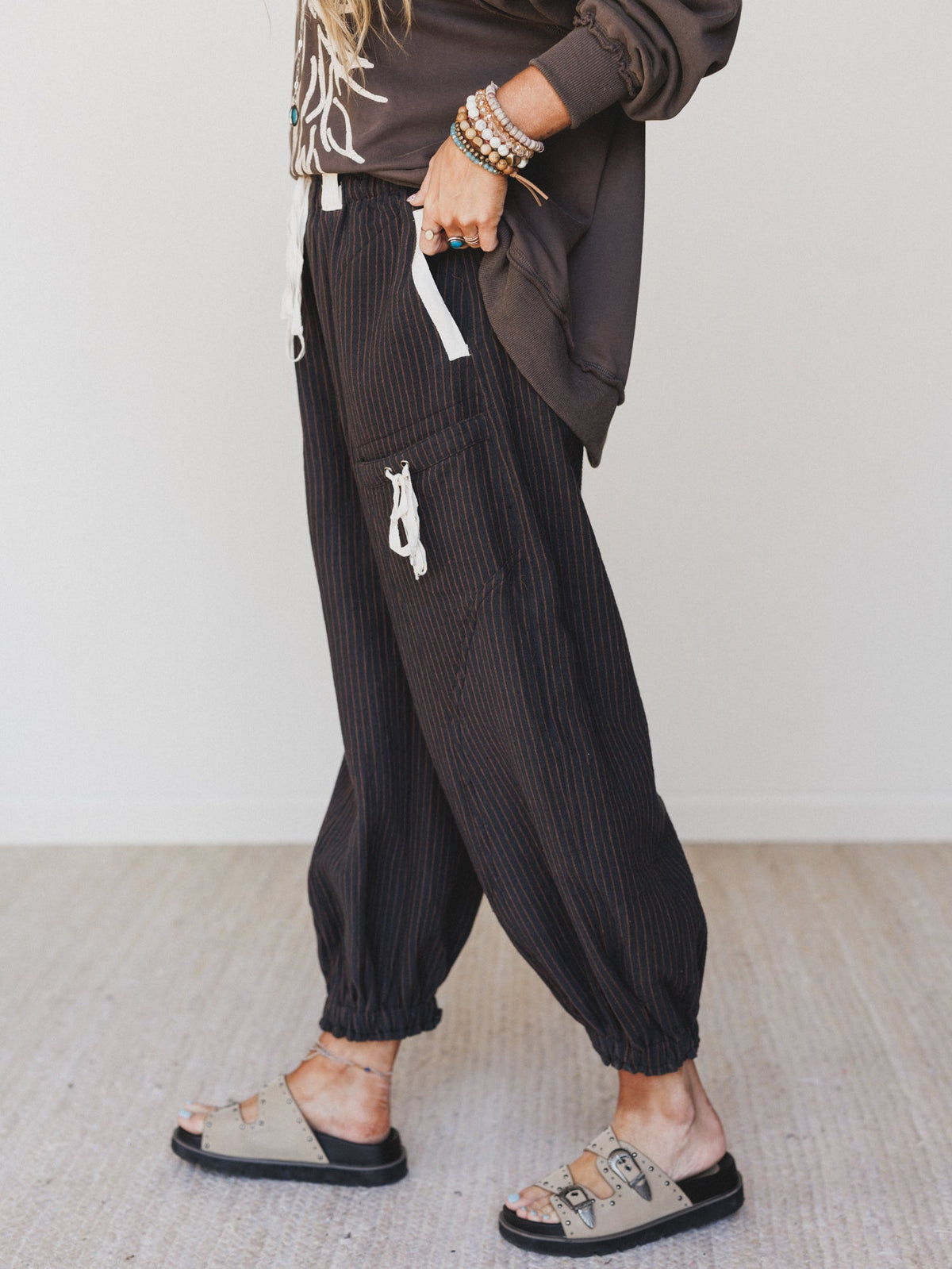 Ahoy Boho Striped Joggers - Midnight