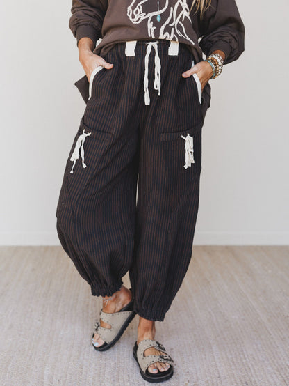 Ahoy Boho Striped Joggers - Midnight