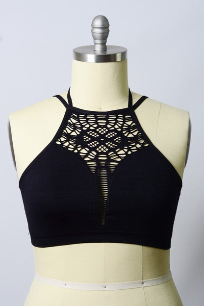 Floral Cut Out Plus Sized Bralette - Black