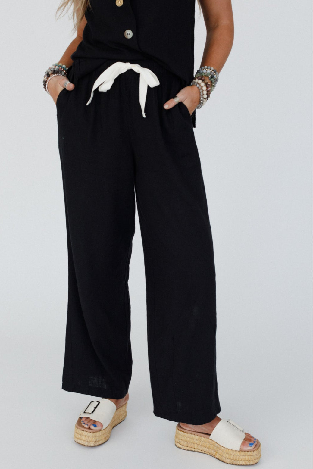 Coastal Ease Drawstring Pants - Black
