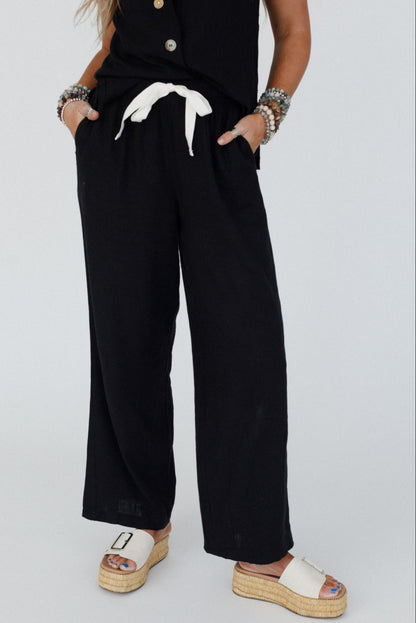 Coastal Ease Drawstring Pants - Black