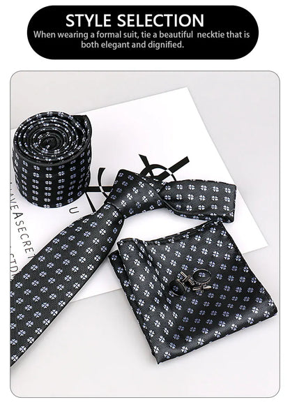 Elegant Ties For Men Gift Fashion Men Tie Set Striped Luxury Necktie Handchief Cufflinks 3 Pcs Business Wedding Suit Accessories