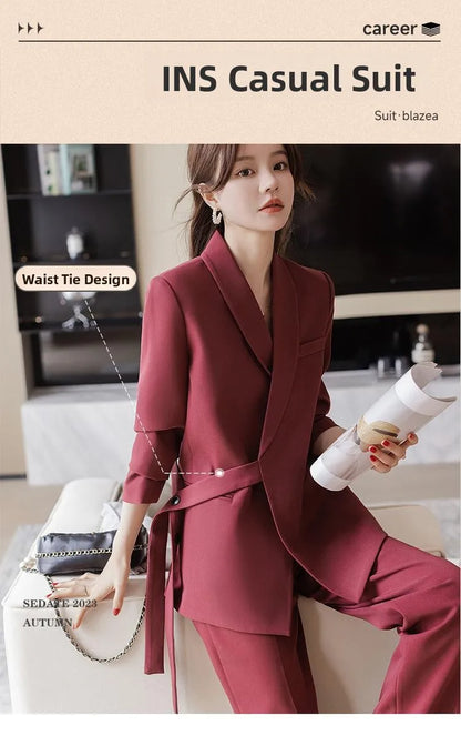 plus Size Wide Leg Pants Two Piece Set Big Brand Women's Spring Autumn New Sle Jaet And Pants Suit for Young Women 8-25
