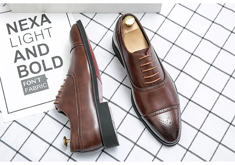 Men's Casual Leather Shoes Fashionable Simple Lace-Up Business Formal Shoes Large Size New Model Comfortable Rubber Sole