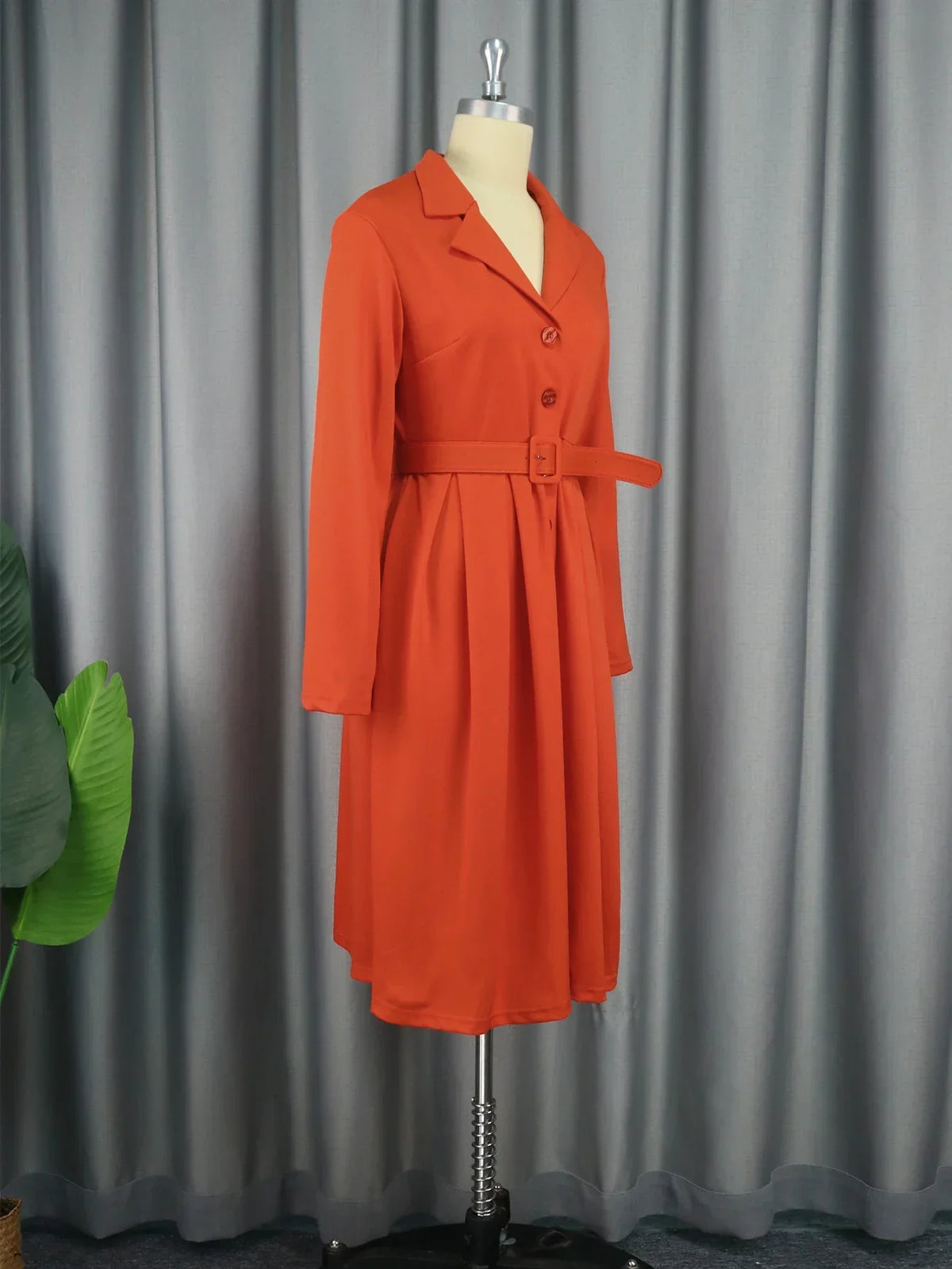 Office Dresses for Women Long Sleeve Button Down Notched Lapel Waist Belt A Line Midi Dresses Elegant Work Business Church Wear