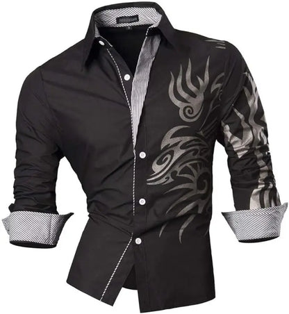 Jeansian Men's Casual Dress Shirts Fashion Desinger Stylish Long Sleeve K371 Black2