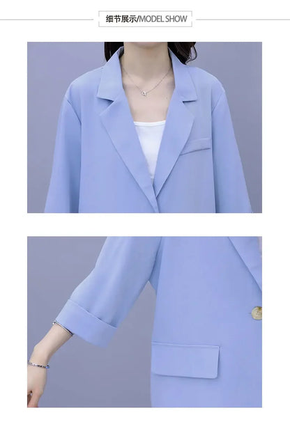 2026 Women Spring New Casual Blazers Jacket Trousers Matching Set Korean Elegant Loose Suit Coat Pants Two Piece Female Clothing