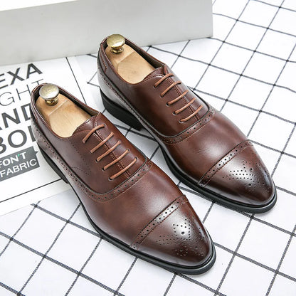 Men's Casual Leather Shoes Fashionable Simple Lace-Up Business Formal Shoes Large Size New Model Comfortable Rubber Sole