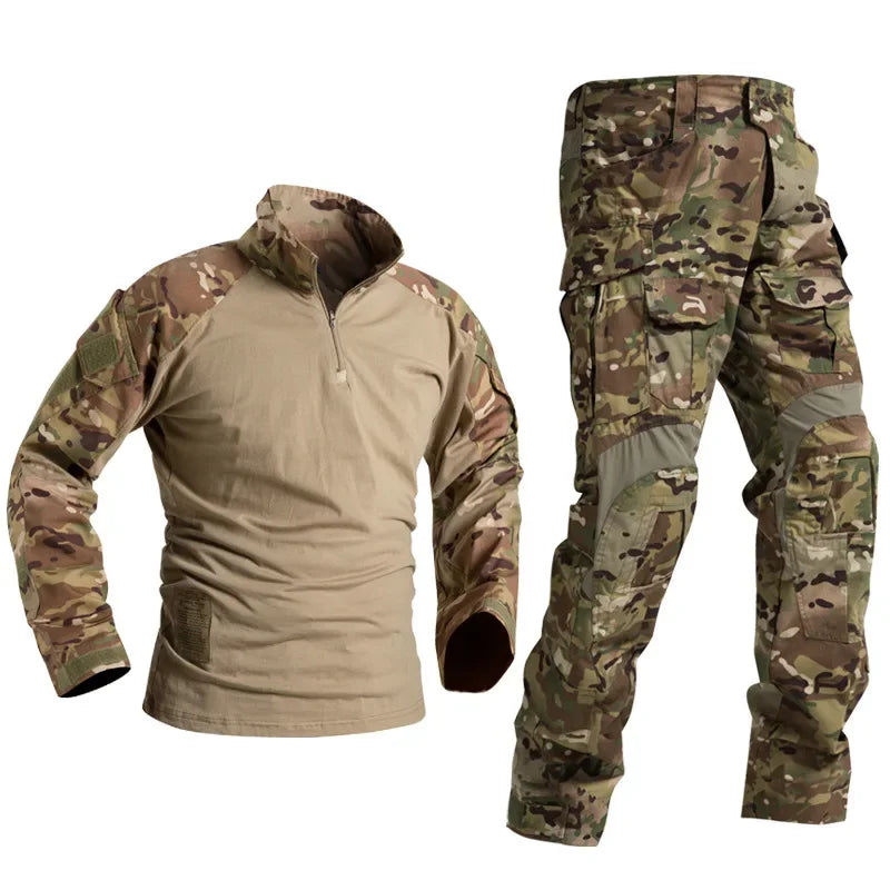 Camo Cargo Pants & Hiking Shirt Set – Cotton/Polyester, 4-Season, Sizes S–3XL