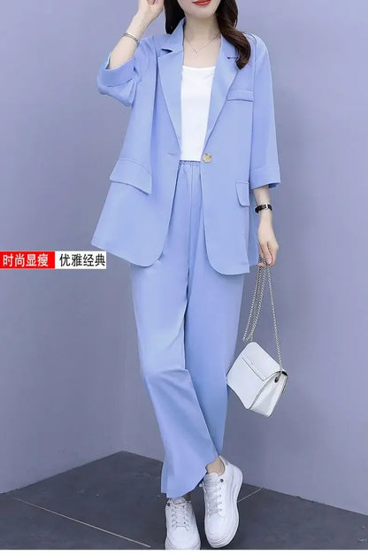 2026 Women Spring New Casual Blazers Jacket Trousers Matching Set Korean Elegant Loose Suit Coat Pants Two Piece Female Clothing