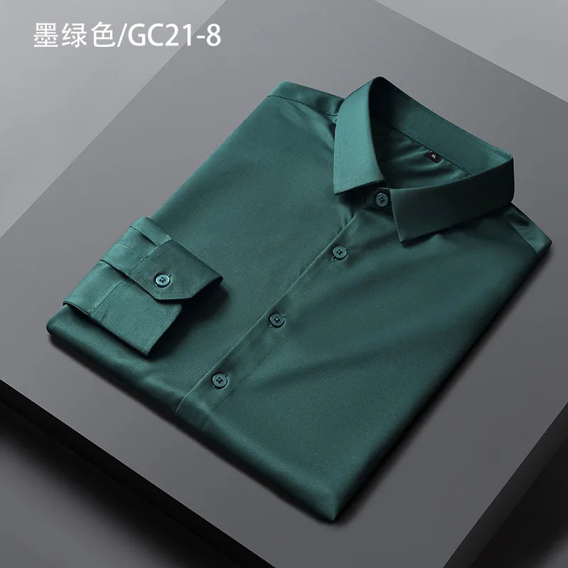 Quality Smooth Soft Anti-Wrinkle Men Shirts Long Sleeve Dress Shirts For Male Slim Social Business Blouse Solid Color Shirt 6XL