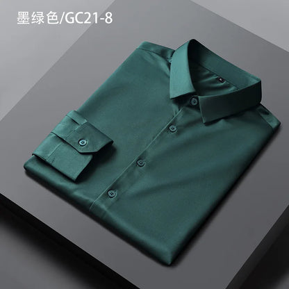 Quality Smooth Soft Anti-Wrinkle Men Shirts Long Sleeve Dress Shirts For Male Slim Social Business Blouse Solid Color Shirt 6XL